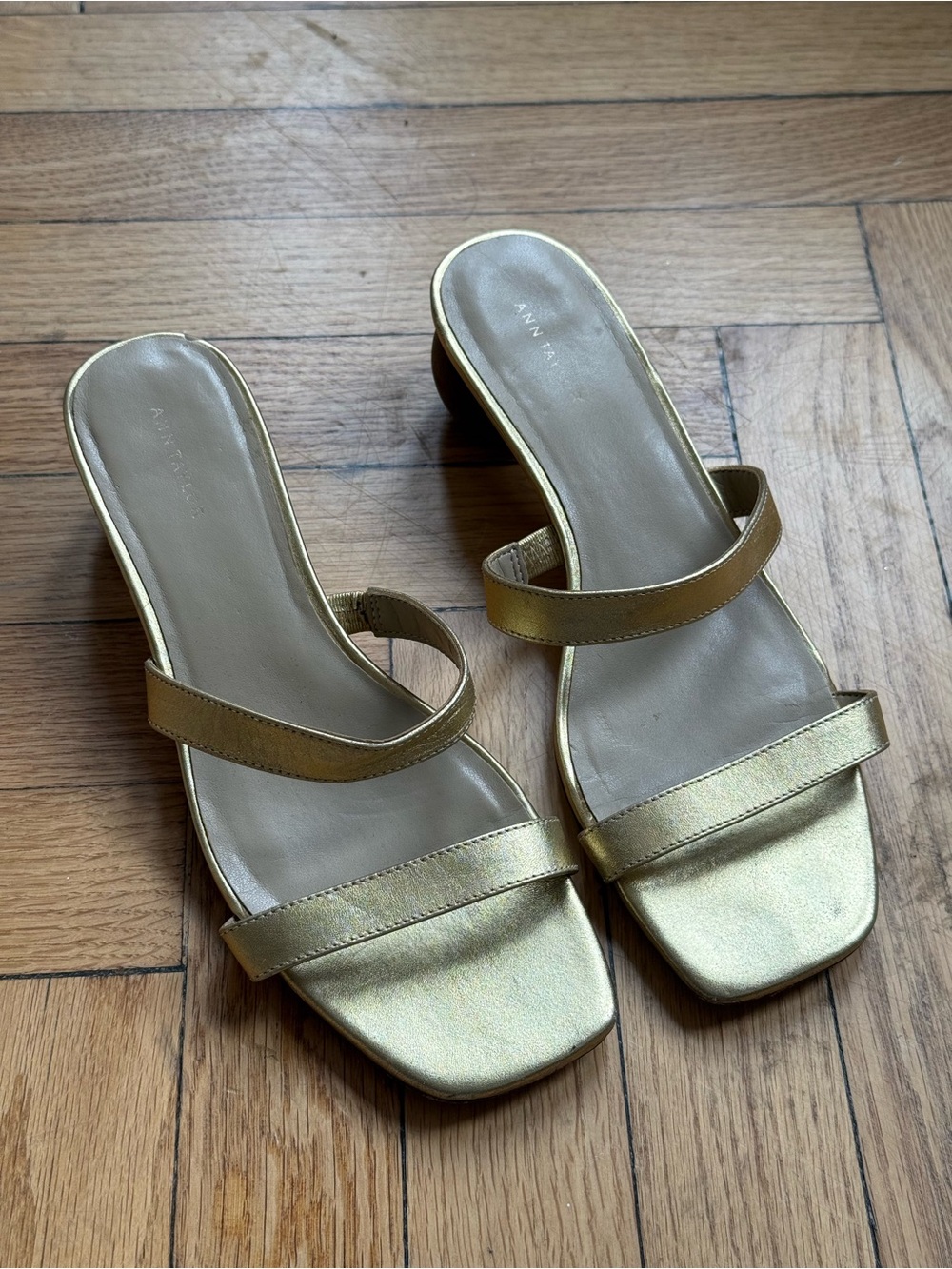 Ann Taylor Metallic Gold Double-Strap Slide Heels